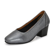 Women Premium Leather Block Heel Pump  (W-Alice-25-Metallic-Grey)