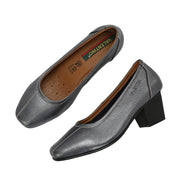 Women Premium Leather Block Heel Pump  (W-Alice-25-Metallic-Grey)
