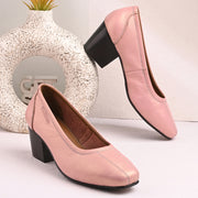 Women Premium Leather Block Heel Pump  (W-Alice-25-Metallic-Peach)