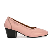 Women Premium Leather Block Heel Pump  (W-Alice-25-Metallic-Peach)