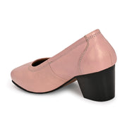 Women Premium Leather Block Heel Pump  (W-Alice-25-Metallic-Peach)