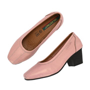 Women Premium Leather Block Heel Pump  (W-Alice-25-Metallic-Peach)
