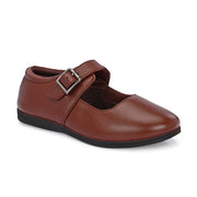 Women Tan Leather Mary Jane Ballerina Flats (W-ANGEL-80-TAN)
