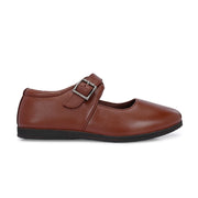 Women Tan Leather Mary Jane Ballerina Flats (W-ANGEL-80-TAN)