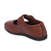 Women Tan Leather Mary Jane Ballerina Flats (W-ANGEL-80-TAN)