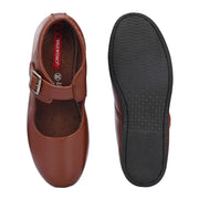 Women Tan Leather Mary Jane Ballerina Flats (W-ANGEL-80-TAN)