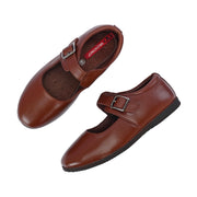 Women Tan Leather Mary Jane Ballerina Flats (W-ANGEL-80-TAN)