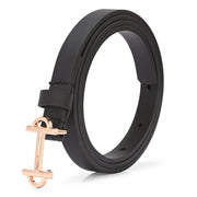 Valentino Women's Slim Fashion Belt – Black with Rose Gold Buckle (W-BT-HI-05-BLACK)
