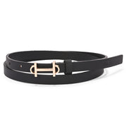 Valentino Women's Slim Fashion Belt – Black with Rose Gold Buckle (W-BT-HI-05-BLACK)