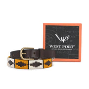 West Port Women’s Pampa Embroidered Genuine Leather Signature Gaucho Polo Belt (W-BT-LE-01-BLACK-YELLOW-BEIGE)