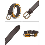 West Port Women’s Pampa Embroidered Genuine Leather Signature Gaucho Polo Belt (W-BT-LE-01-BLACK-YELLOW-BEIGE)