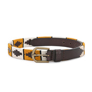West Port Women’s Pampa Embroidered Genuine Leather Signature Gaucho Polo Belt (W-BT-LE-01-BLACK-YELLOW-BEIGE)