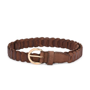 West Port Women’s Beige Braided Scalloped Leather Belt (W-BT-LE-03-DARK-BEIGE)