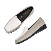Women Premium Leather Slip On Loafers (W-Comfina-10-Grey-White)
