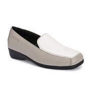 Women Premium Leather Slip On Loafers (W-Comfina-10-Grey-White)