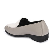 Women Premium Leather Slip On Loafers (W-Comfina-10-Grey-White)