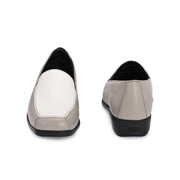 Women Premium Leather Slip On Loafers (W-Comfina-10-Grey-White)