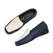 Women Premium Leather Slip On Loafers (W-Comfina-10-Navy-White)