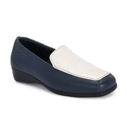 Women Premium Leather Slip On Loafers (W-Comfina-10-Navy-White)