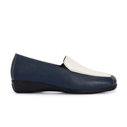 Women Premium Leather Slip On Loafers (W-Comfina-10-Navy-White)