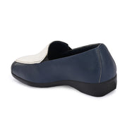 Women Premium Leather Slip On Loafers (W-Comfina-10-Navy-White)