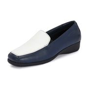 Women Premium Leather Slip On Loafers (W-Comfina-10-Navy-White)