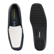 Women Premium Leather Slip On Loafers (W-Comfina-10-Navy-White)