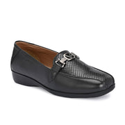 Women Premium Leather Slip On Loafers (W-Comfina-25-Black)