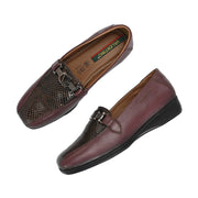 Women Premium Leather Slip On Loafers (W-Comfina-25-Bordo)