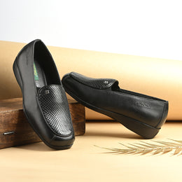 Women Premium Leather Slip On Loafers (W-Comfina-30-Black)