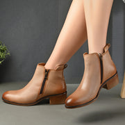 Women Premium Leather Zipper Boots (W-DreamGirl-85-Beige)