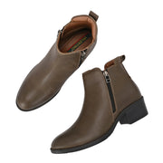 Women Premium Leather Zipper Boots (W-DreamGirl-85-Olive)