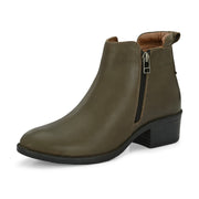 Women Premium Leather Zipper Boots (W-DreamGirl-85-Olive)
