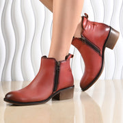 Women Premium Leather Zipper Boots (W-DreamGirl-85-Red)