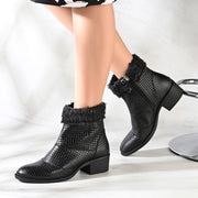 Women Textured Leather Ankle Zipper Boots with Fur Collar (W-DreamGirl-87-Black)
