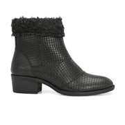 Women Textured Leather Ankle Zipper Boots with Fur Collar (W-DreamGirl-87-Black)