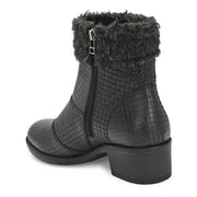 Women Textured Leather Ankle Zipper Boots with Fur Collar (W-DreamGirl-87-Black)