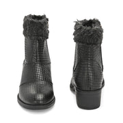 Women Textured Leather Ankle Zipper Boots with Fur Collar (W-DreamGirl-87-Black)