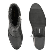 Women Textured Leather Ankle Zipper Boots with Fur Collar (W-DreamGirl-87-Black)