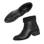 Women Textured Leather Ankle Zipper Boots with Fur Collar (W-DreamGirl-87-Black)
