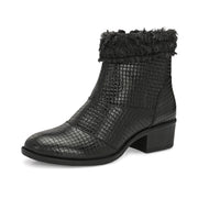 Women Textured Leather Ankle Zipper Boots with Fur Collar (W-DreamGirl-87-Black)