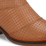 Women Textured Leather Ankle Zipper Boots with Fur Collar (W-DreamGirl-87-Tan)