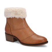 Women Textured Leather Ankle Zipper Boots with Fur Collar (W-DreamGirl-87-Tan)