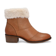 Women Textured Leather Ankle Zipper Boots with Fur Collar (W-DreamGirl-87-Tan)