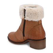 Women Textured Leather Ankle Zipper Boots with Fur Collar (W-DreamGirl-87-Tan)