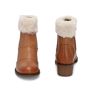 Women Textured Leather Ankle Zipper Boots with Fur Collar (W-DreamGirl-87-Tan)