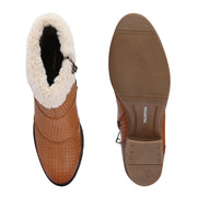 Women Textured Leather Ankle Zipper Boots with Fur Collar (W-DreamGirl-87-Tan)