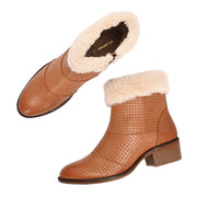 Women Textured Leather Ankle Zipper Boots with Fur Collar (W-DreamGirl-87-Tan)