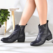 Women Premium Leather Ankle Boots with Side Zip (W-DreamGirl-88-Navy)