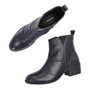 Women Premium Leather Ankle Boots with Side Zip (W-DreamGirl-88-Navy)